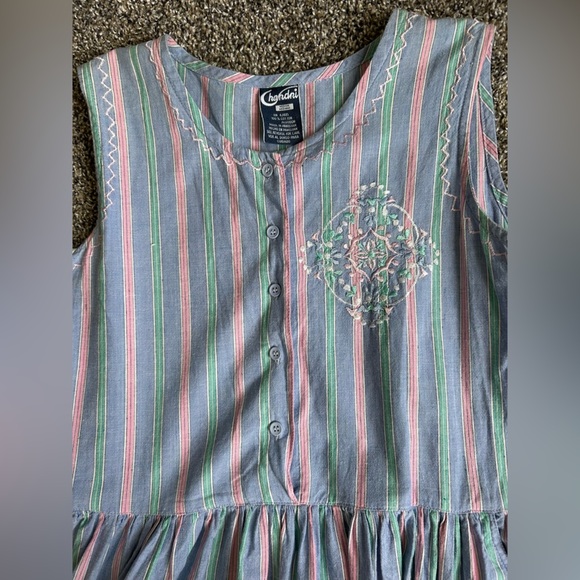 Chandni Vintage 90s Pastel Striped Prairie Dress Size Medium - Picture 4 of 9